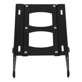 Black adjustable laptop stand with cutout design and side adjustment knobs