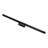 Black metal mounting bar with center bracket on white background