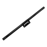 Black metal support bar with mounting bracket on white background