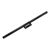 Black metal tube crossbar with mounting bracket on white background