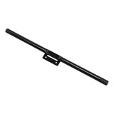 Black metal handlebar with mounting bracket, isolated on white background