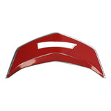 Red motorcycle front fairing panel with chrome trim on white background