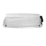 Clear plastic rectangular LED light cover with ridged surface on white background