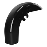 Glossy black motorcycle rear fender with mounting brackets on white background