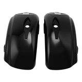 Glossy black motorcycle saddlebags hard covers, set of two, on white background