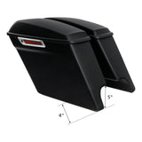 Black motorcycle saddlebags with red reflector and measurements, custom hard bags