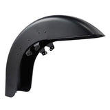 Matte black motorcycle rear fender with mounting brackets, isolated on white background
