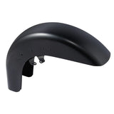 Matte black motorcycle rear fender with mounting brackets on a white background