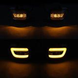 LED amber fog lights for car, two pairs showing different illumination patterns