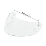 Clear motorcycle helmet visor shield, 26cm wide, on white background