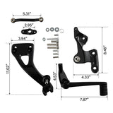 Black motorcycle foot control kit with bolts, washers, and part measurements