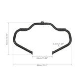 Black motorcycle crash bar with dimensions 80cm wide, 43cm tall, 3.2cm diameter.