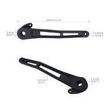 Black metal mounting bracket with dimensions, 29cm length, isolated on white background