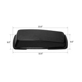 Black car speaker box with perforated grill, showing dimensions 23.5 x 9.5 x 8.5 inches.