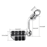 Chrome motorcycle foot peg with black rubber grip and size measurements on white background