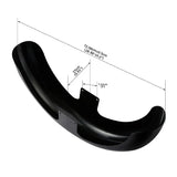 Black motorcycle front fender with measurements, 72.08cm length, 15cm height, 7.62cm bracket gap