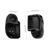 Black motorcycle side storage box with dimensions 49x29x17cm, glossy finish, two views