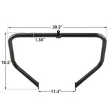 Black metal motorcycle crash bar with dimensions 30.3x18.5x11.4 inches, 1.38-inch tube