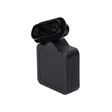 Black plastic GPS tracker device with mounting bracket on white background