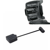 Motorcycle tour pack organizer with multiple storage pockets and a black tether strap kit